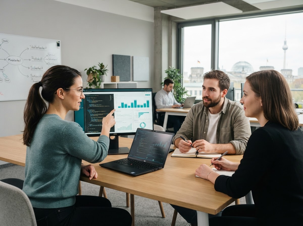 ZremoSTAK3RTRX Teammitglieder bei der Analyse von Finanzdaten im Büro